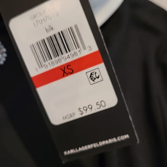 Karl Lagerfeld Womens Pearl Trim Blouse XS Black Liquid Knit Bowtie Collar New - Picture 4 of 5